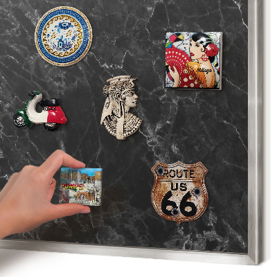 Printed magnet board in a silver frame Marble elegance