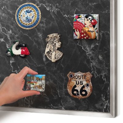 Printed magnet board in a silver frame Marble elegance