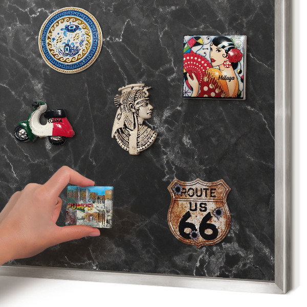 Printed magnet board in a silver frame Marble elegance