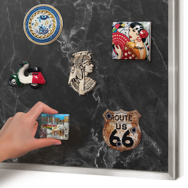 Printed magnet board in a silver frame Marble elegance