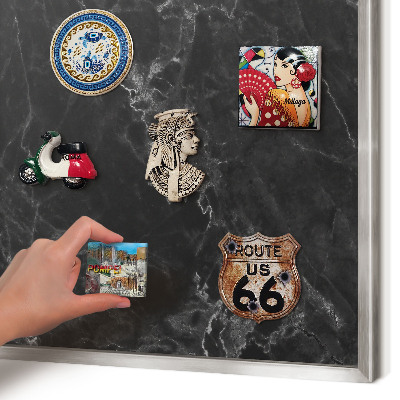 Printed magnet board in a silver frame Marble elegance