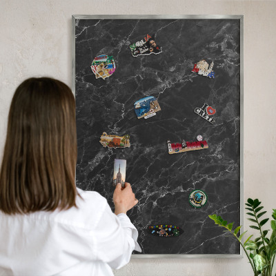 Printed magnet board in a silver frame Marble elegance