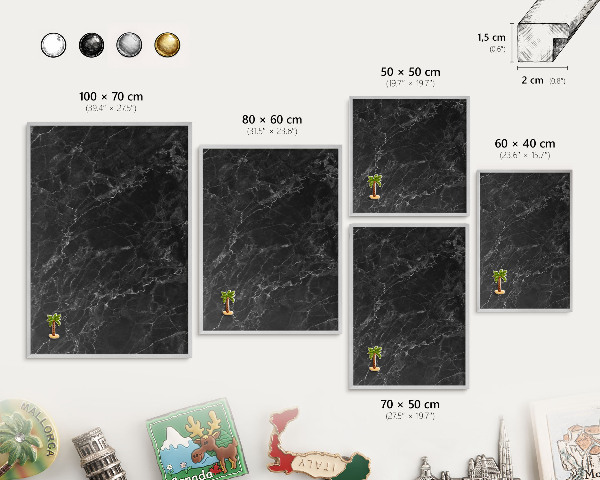 Printed magnet board in a silver frame Marble elegance
