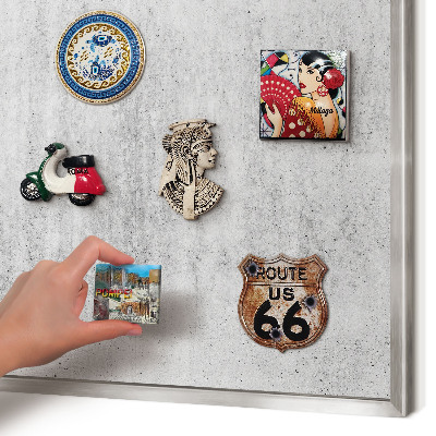 Souvenir magnet display board with a silver frame Gray texture