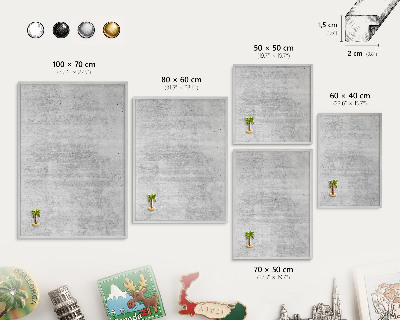 Souvenir magnet display board with a silver frame Gray texture