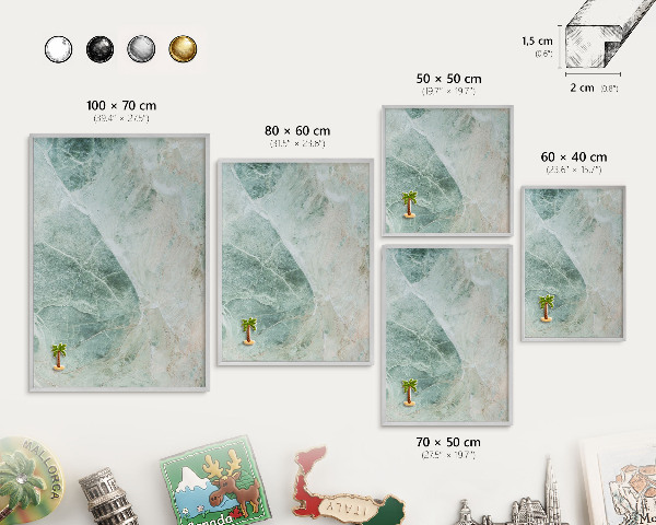 Souvenir magnet display board with a silver frame Green textures