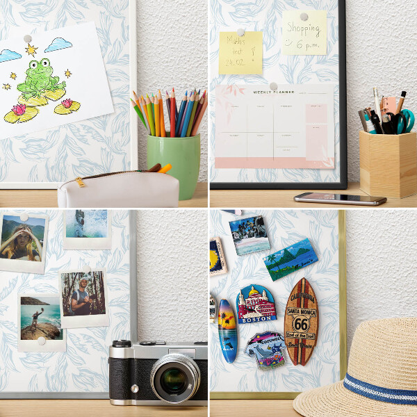 Printed magnet board in a silver frame Light theme