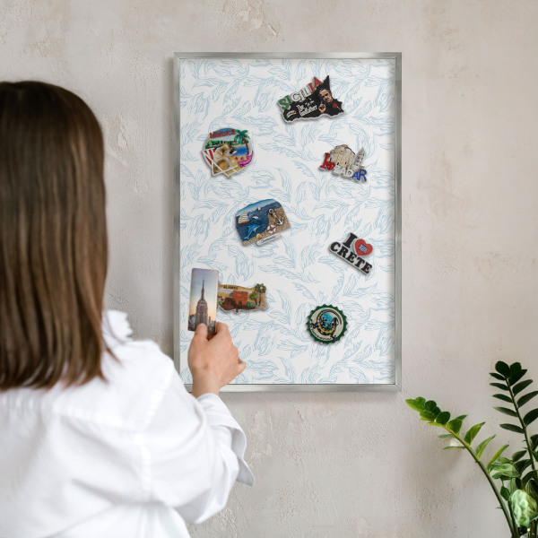 Printed magnet board in a silver frame Light theme