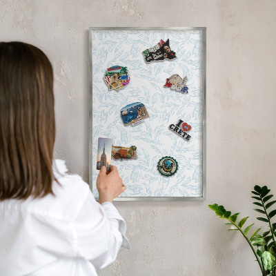 Printed magnet board in a silver frame Light theme