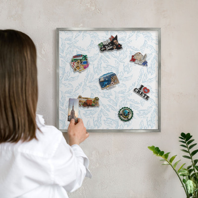 Printed magnet board in a silver frame Light theme