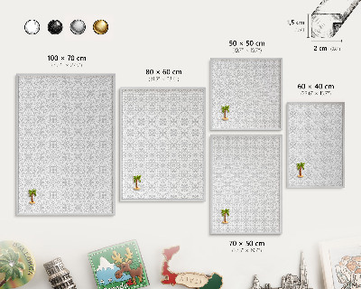 Souvenir magnet display board with a silver frame Geometric symmetry