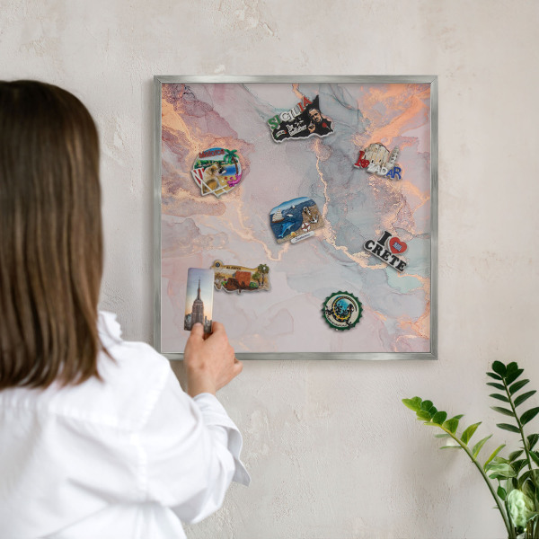 Printed magnet board in a silver frame Colorful abstraction