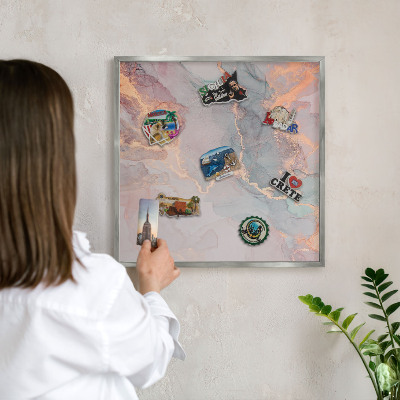 Printed magnet board in a silver frame Colorful abstraction