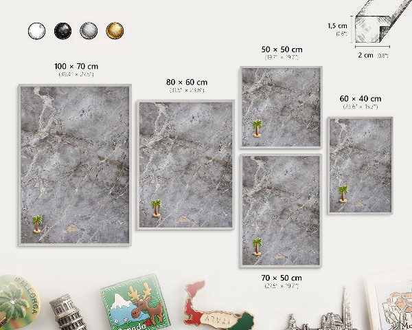 Souvenir magnet display board with a silver frame Patterned marble
