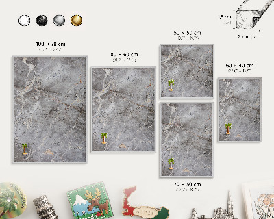 Souvenir magnet display board with a silver frame Patterned marble