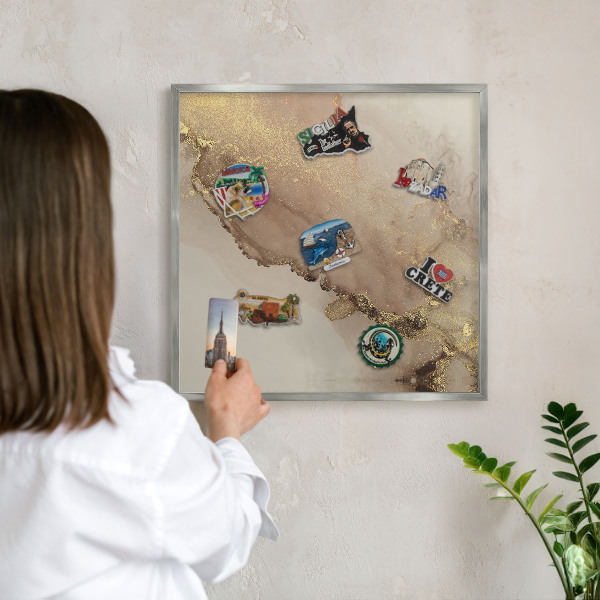 Printed magnet board in a silver frame Elegant shine
