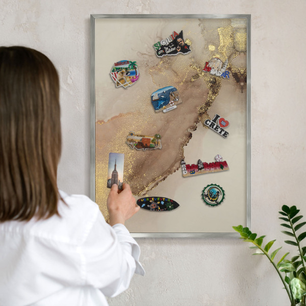 Printed magnet board in a silver frame Elegant shine