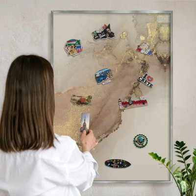 Printed magnet board in a silver frame Elegant shine