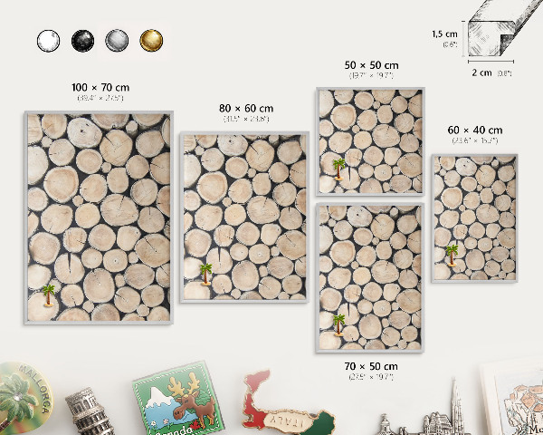 Souvenir magnet display board with a silver frame Wooden texture