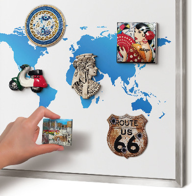 Printed magnet board in a silver frame World map