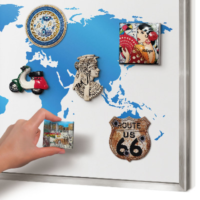Printed magnet board in a silver frame World map