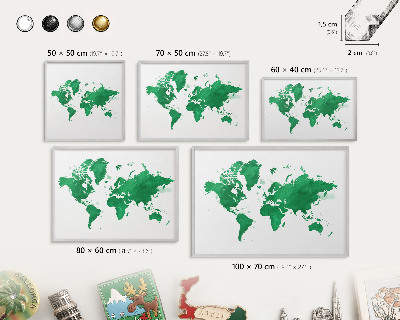 Souvenir magnet display board with a silver frame Green map