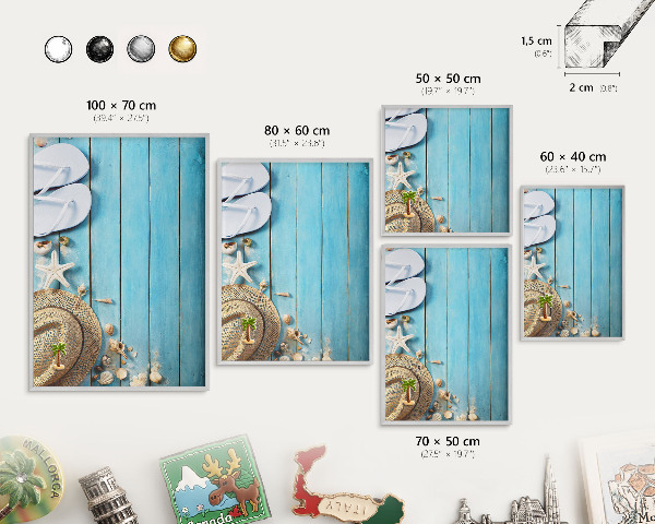 Souvenir magnet display board with a silver frame Holiday atmosphere