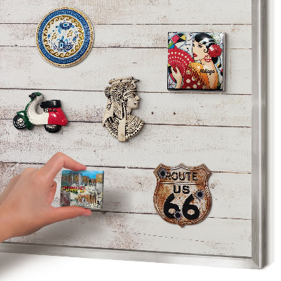 Printed magnet board in a silver frame Light wood