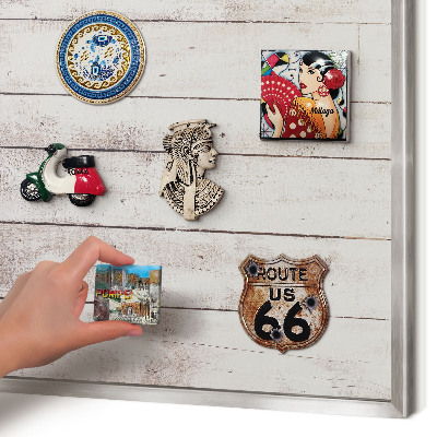 Printed magnet board in a silver frame Light wood