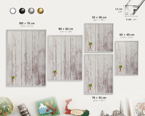 Printed magnet board in a silver frame Light wood