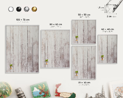 Printed magnet board in a silver frame Light wood