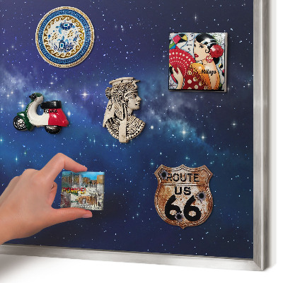 Souvenir magnet display board with a silver frame Star space