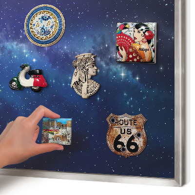 Souvenir magnet display board with a silver frame Star space