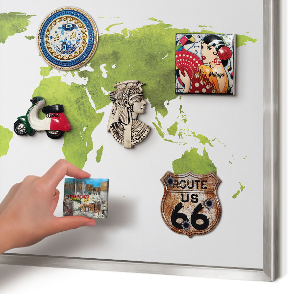 Printed magnet board in a silver frame Green map