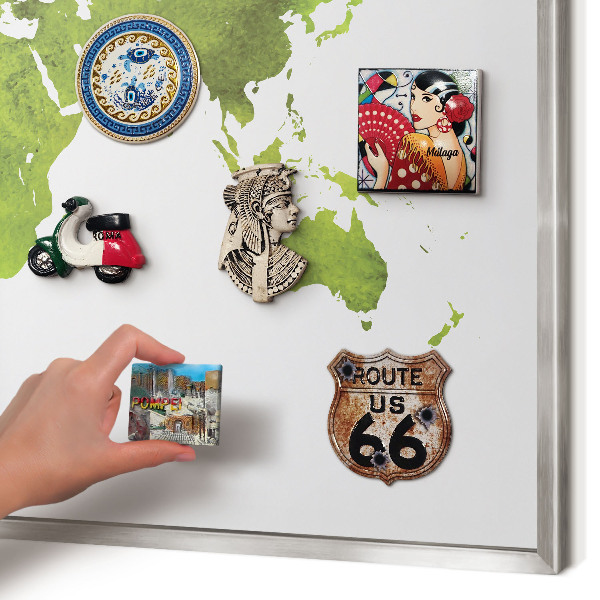 Printed magnet board in a silver frame Green map
