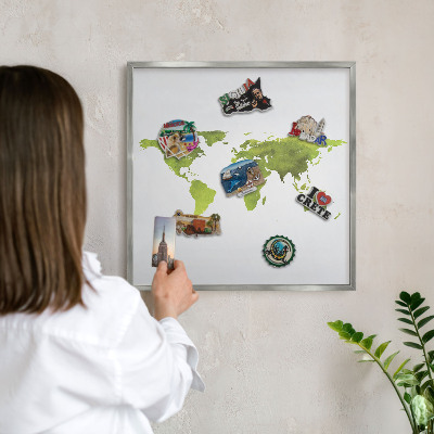 Printed magnet board in a silver frame Green map
