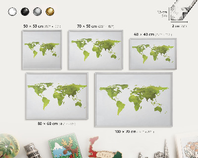 Printed magnet board in a silver frame Green map
