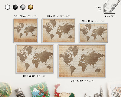 Souvenir magnet display board with a silver frame World map