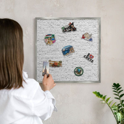 Printed magnet board in a silver frame Brick wall