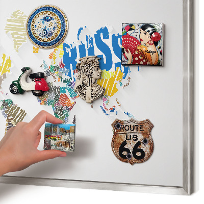 Souvenir magnet display board with a silver frame Color map