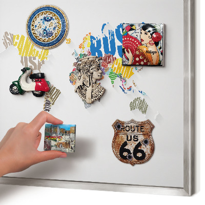 Souvenir magnet display board with a silver frame Color map