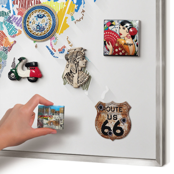 Souvenir magnet display board with a silver frame Color map
