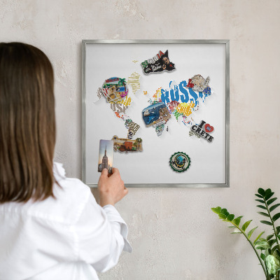 Souvenir magnet display board with a silver frame Color map