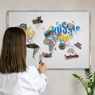 Souvenir magnet display board with a silver frame Color map