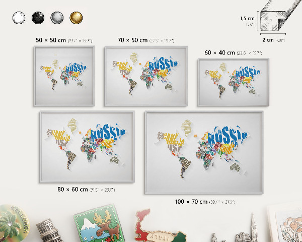 Souvenir magnet display board with a silver frame Color map