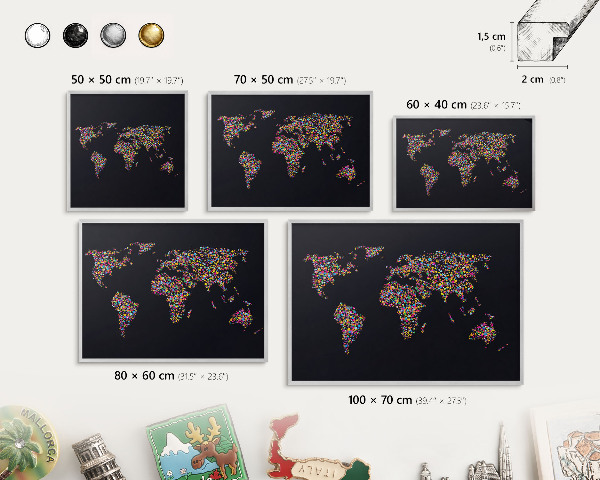 Printed magnet board in a silver frame Color map