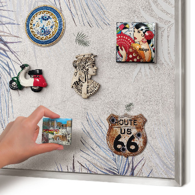 Souvenir magnet display board with a silver frame Leafy elegance