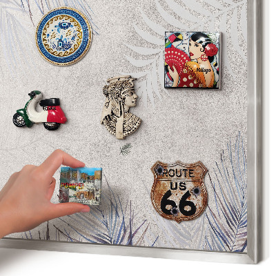 Souvenir magnet display board with a silver frame Leafy elegance