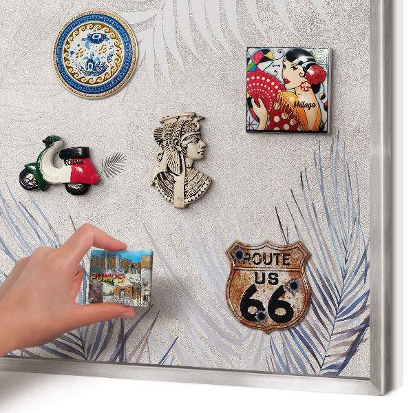 Souvenir magnet display board with a silver frame Leafy elegance