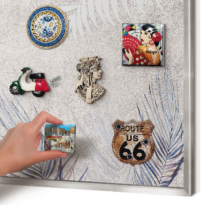 Souvenir magnet display board with a silver frame Leafy elegance